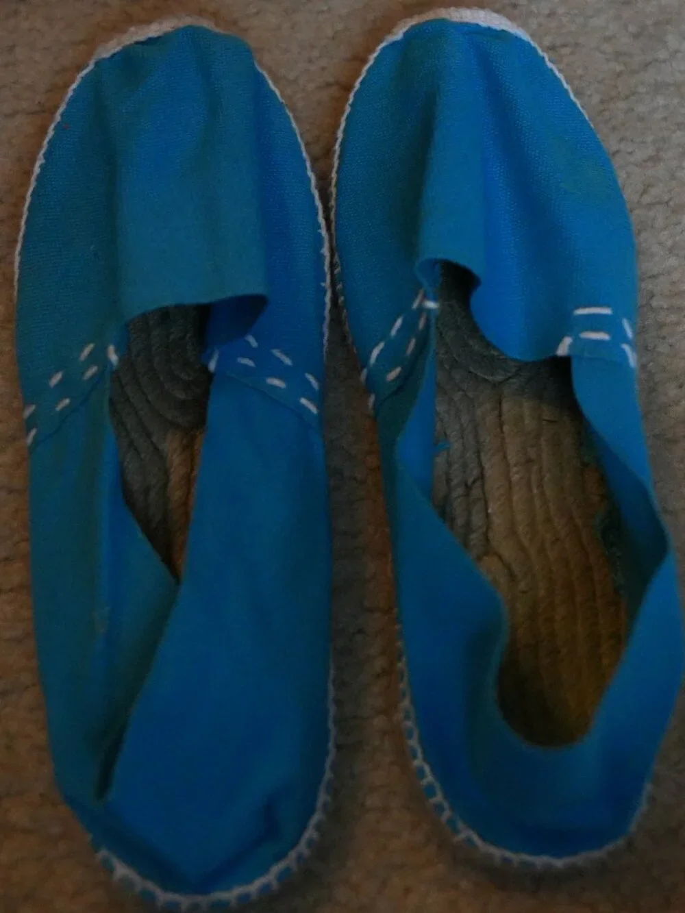 Handmade Spanish Turquoise Blue Canvas Flat Espadrilles Slides Size 39 / US 8